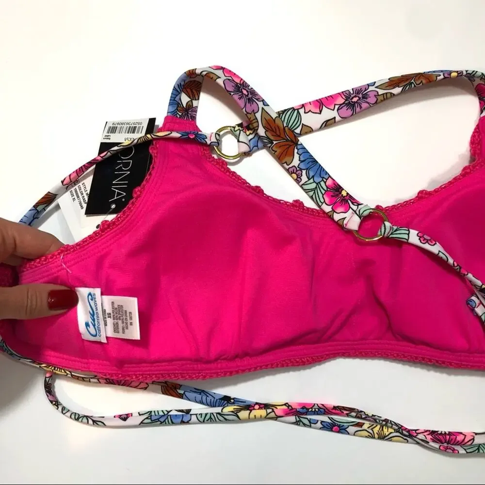 California Waves pink crochet bralette swim top